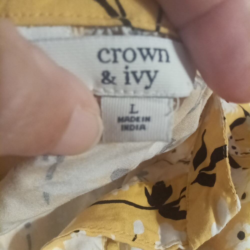 Crown & Ivy Yellow White Floral Tunic Dress Women's Size Large Boho Cottage... - Picture 4 of 7